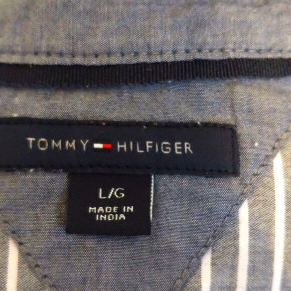 Tommy Hilfiger grey & white striped cotton button up tunic blouse L - Picture 3 of 8